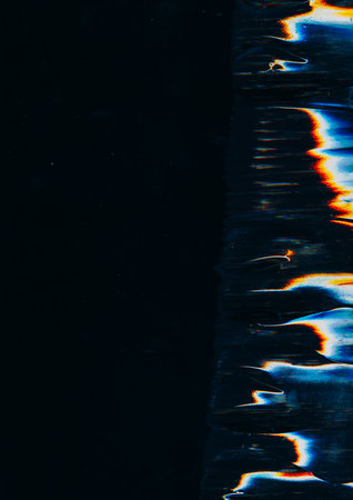 Glitch interference. Old film. Distorted background. Digital background with blurred fire imitating...
