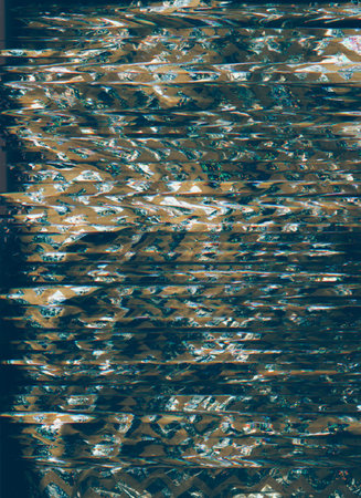 Glitch abstract background. Corrupted signal. Distortion texture. Beige blue green color noise on...