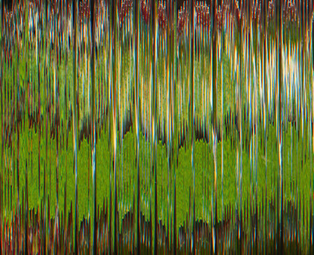 Color artifacts texture. Glitch art. Signal interference. Green red vibration static noise creative design on dark black abstract illustration background with free space.の写真素材