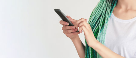 Creative hairstyle mobile chat woman browsing