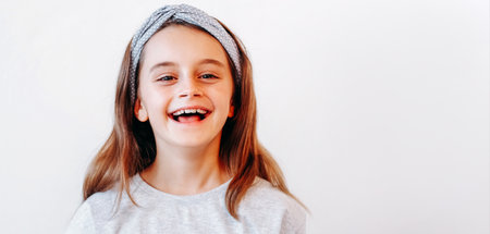 Kids happiness laughing child joyful little girlの写真素材