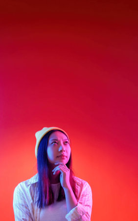 Doubtful solution hard decision woman looking up