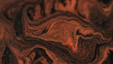 Sparkling glitter flow. Brilliant paint texture liquid. Defocused magical gel vivid orange mixing...