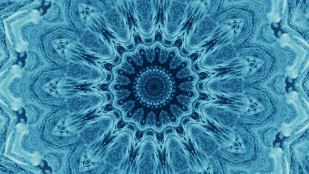 Symmetrical kaleidoscopic design with blue intricate snowflake ornament creative art illustration...
