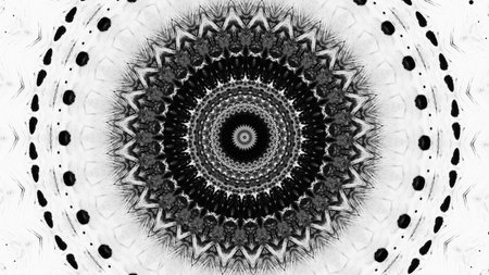 Detailed black white mandala radial symmetry mesmerizing abstract geometric pattern art illustration background.の写真素材