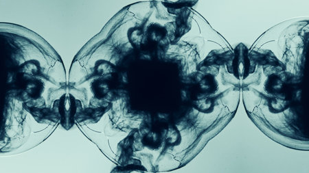 Blue smoke pattern features ink fluid splash shapes in broken glass modern design art illustration...