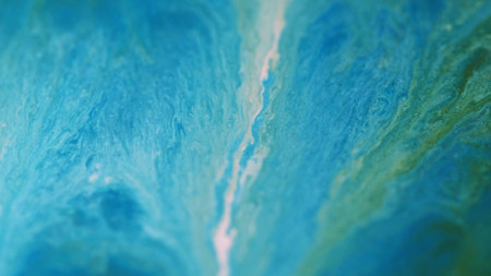 Ink spill. Fluid art. Defocused blue green white color acrylic paint water fluid mix cascade wave...