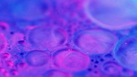 Neon bubbles. Oil foam. Blur purple pink blue color gradient translucent soap texture fizzy ink...