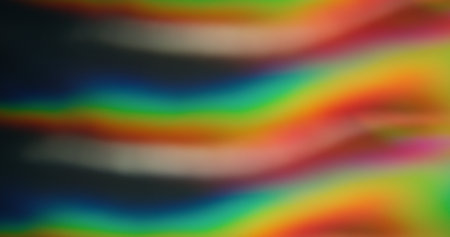 Phenomenon aurora lights. Blurred rainbow colors. Defocused leak green yellow rays flickers stripes...