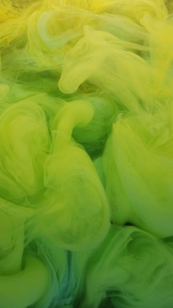 Bright smoke. Wavy paint. Colorful cloud puff swirls water abstract background. Smooth wavy green...