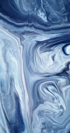 Ink stains. Blend flow. Defocused blue color chemical water marble particles enamel texture floating on abstract creative background.の写真素材