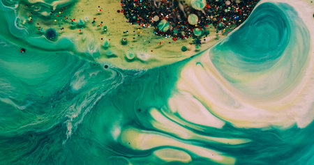 Floating ink. Acrylic bubble. Marble water paint stream blend green enamel pigment. Oil colorful...
