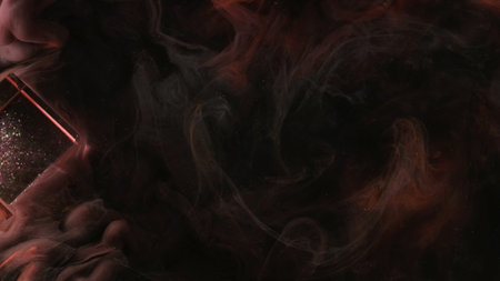 Smoke veil. Dark haze. Mystical ink swirls curls on night abstract background glass cube....