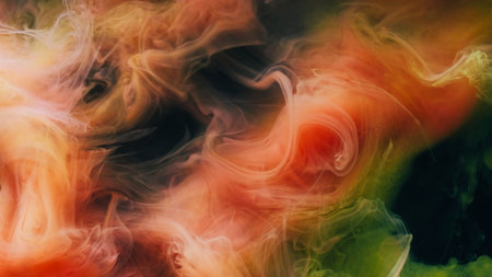 Watercolor ink. Fume splash. Colorful haze flow mix dye liquid texture. Blur curve stream fantasy...