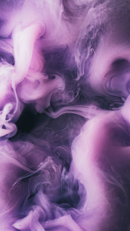 Acrylic cloud. Defocused stream. Violet purple color pigment smoke mix floating art twist substance....