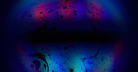 Soap paint. Holographic sphere. Oil colorful neon flow on round art fluid spot. Abstract cosmic...