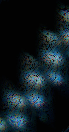 Art flow. Multicolor paint. Spectrum petrol droplet stream clone spill abstract pattern on black...