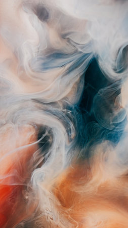 Paint drop water. Smoke blow. Colorful ink wave twist blend art cloud. Abstract fog emulsion dye curl explosion pigment blur background.の写真素材