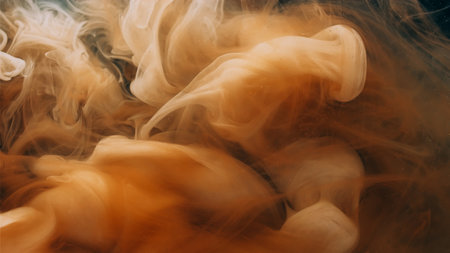 Smoke flow. Abstract ink. Defocused yellow colorful fume ethereal texture blend liquid moving on...