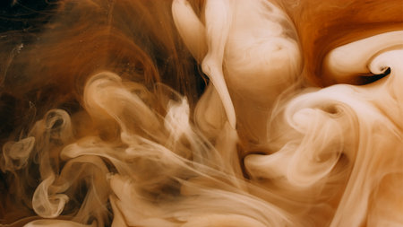Fog color. Liquid ink. Defocused yellow vapor texture ethereal wave water flow floating on abstract creative art dark black background.の写真素材