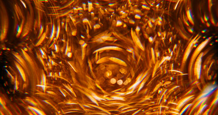 Golden flare. Blur light circle. Defocused yellow colorful rainbow spectrum kaleidoscope spark texture on abstract art background.の写真素材