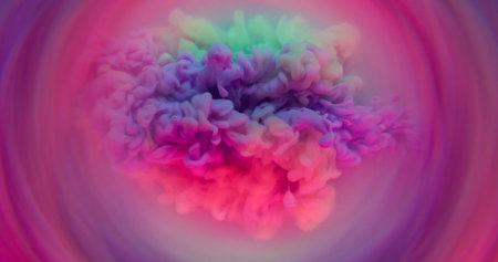 Colorful smoke. Fume mix. Vivid iridescent neon paint puff burst in defocused water emulsion. Art...