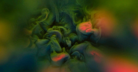 Grunge fog. Puff paint. Brown orange swirl defocused cloud dissolve in color fantasy water....
