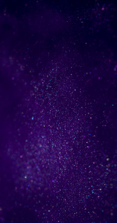 Shimmering flow. Ink blur wave. Purple violet sequins powder mix mist water. Defocused glossy spread color galaxy night abstract background.の写真素材