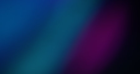 Optical blur transition. Soft light overlay. Blue purple beam film luminosity on black background. Color light fade in abstract darkness.の写真素材