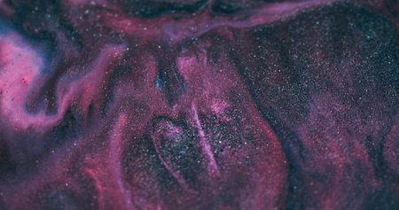 Color mix. Paint background. Defocused purple pink blue liquid droplets flowing dark black stains motion on creative art abstraction.の写真素材