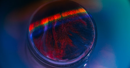 Paint light. Gleam art. Defocused purple red blue circle ink bright texture vibrant rainbow neon...