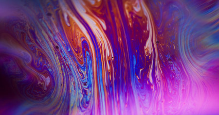 Light water. Acrylic pigment. Defocused purple blue yellow color drop brown round ink texture...