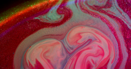 Paint spill. Acrylic texture. Blur pink blue purple color flowing particles green red liquid neon...