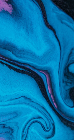Paint wave. Ink background. Defocused blue purple color emulsion texture ripple particles flowing on...