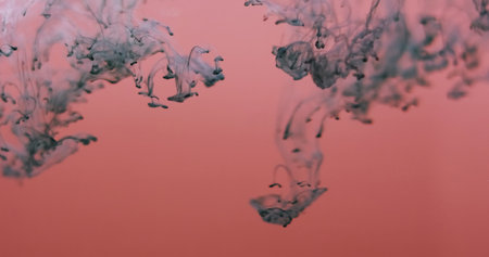 Smoke water. Mist paint drop. Gray ink dripping in liquid. Art blob dye haze dissolving defocused...