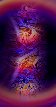 Colorful oil blur. Neon defocused round frame paint curl mixing pigment abstract light flare vivid...
