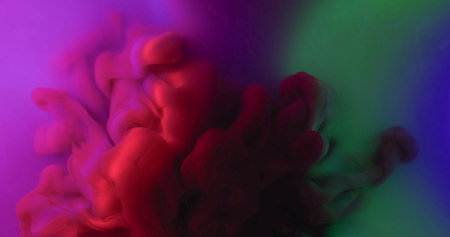 Colorful smoke. Defocused stream. Paint cloud swirl on light beam liquid abstract background. Art...