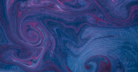 Wave art. Acrylic texture. Defocused purple blue pink color sparkling liquid pigment floating on abstract art creative background.の写真素材