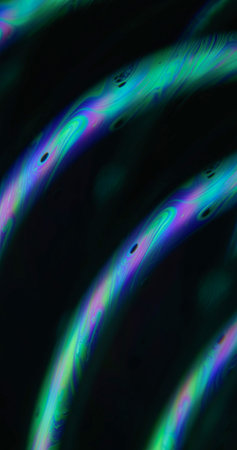 Blur fuel spill. Paint pigment. Green purple blue colorful substance bubble neon curve flow texture...