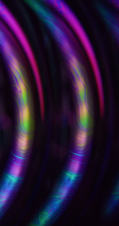 Blur psychedelic liquid. Holographic ink. Yellow purple blue color bubble acrylic curve texture...