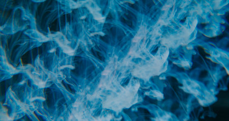 Defocused fume drop. Dye swirl. Blue steam liquid paint dissolving in water. Kaleidoscopic prism...
