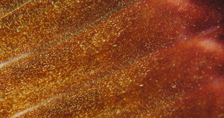 Shimmering flow defocused. Golden particles. Sparkling blend prism texture. Yellow orange light...