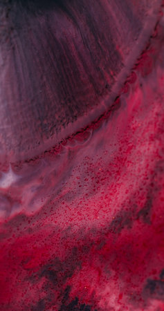 Wet blob defocused. Paint spill. Red purple gray fluid wave blend color abstract background. Art...