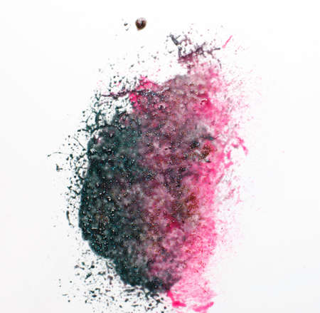 Creative abstractionism, modern art painting. Mixed pink and black colors with sparkling glitter on white background.の写真素材