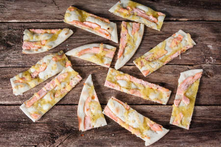 Pizza Seafood Italian Cuisine Sliced Fish Traditional Food Flat Lay Backgroundの写真素材