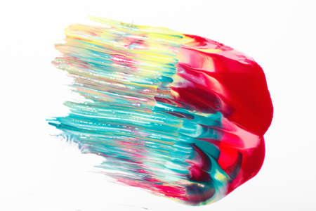 Creative and vibrant bright colors, modern abstract art, creativity. Red, cyan and yellow colors print isolated on white background.の写真素材