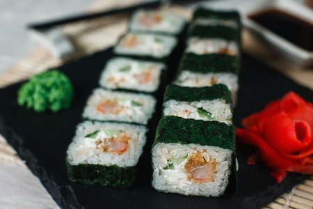 Japanese Food Sushi Roll Seafood Maki Traditional Restaurant Menu Conceptの写真素材