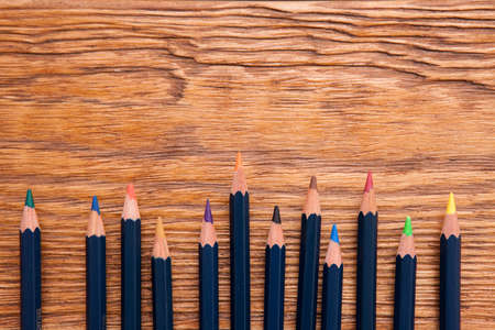 Set of colorful pencils top view. Creative background, art school, inspiration and idea conceptの写真素材