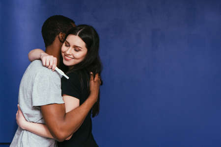Negative Test Pregnancy Happy Young Couple Hug Result Relief Not Pregnant Childfree Conceptの写真素材