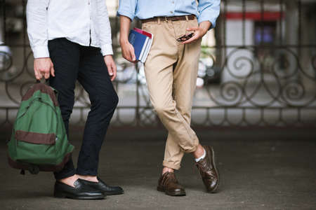 Male stylish models, Fashion students outdoors.の写真素材